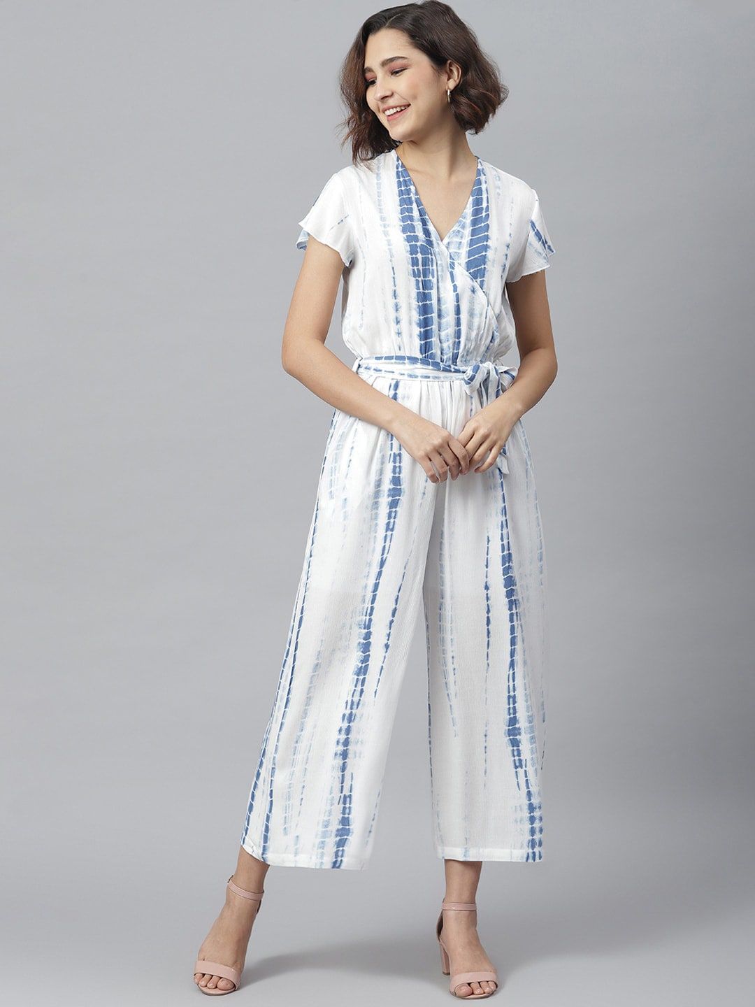 StyleStone Women White & Blue Printed Jumpsuit Price in India