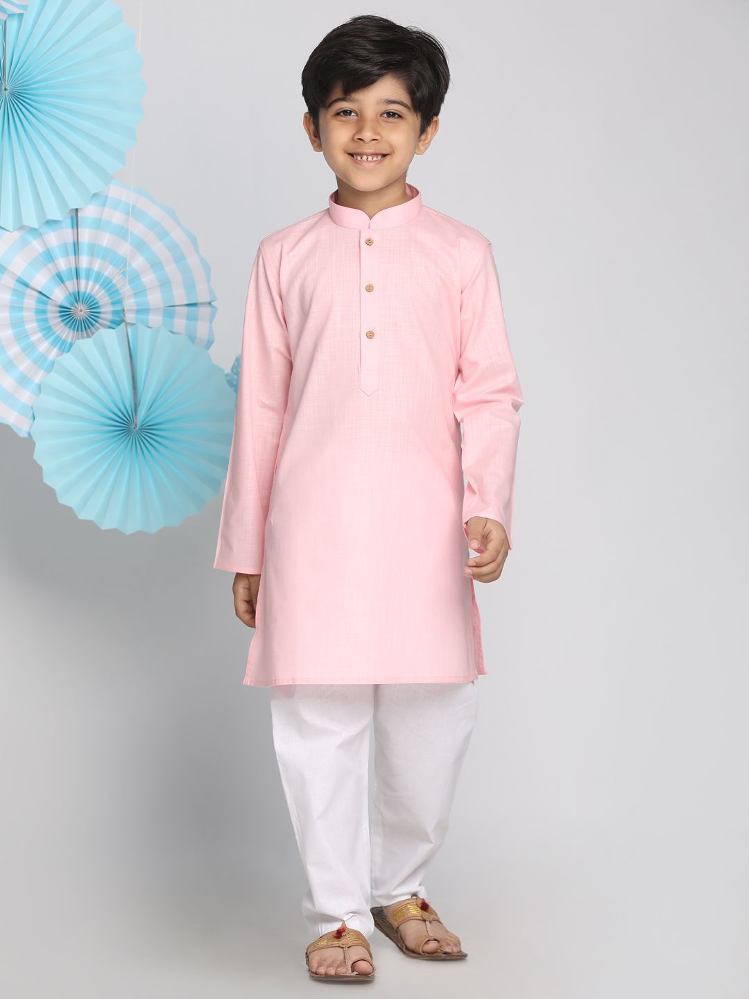 VASTRAMAY Kurta Pigiama Bambino In Misto Cotone E Seta Banarasi, Colore Senape, Completo Tradizionale Con Dupatta