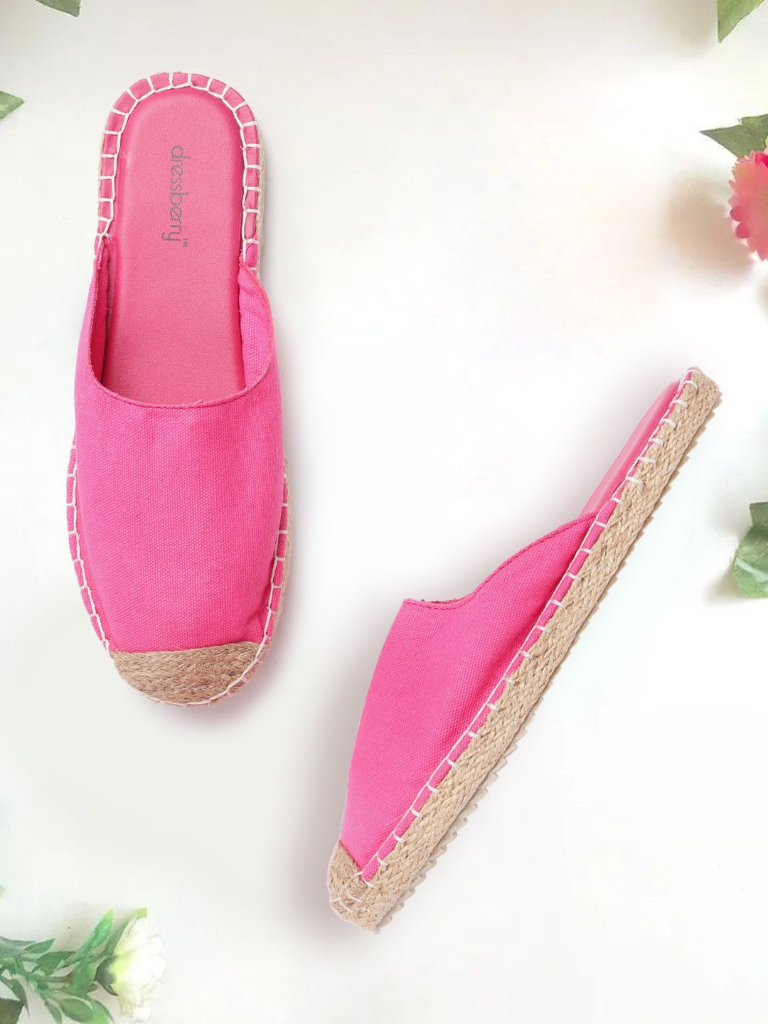 DressBerry Women Pink Solid Espadrilles Mules Price in India