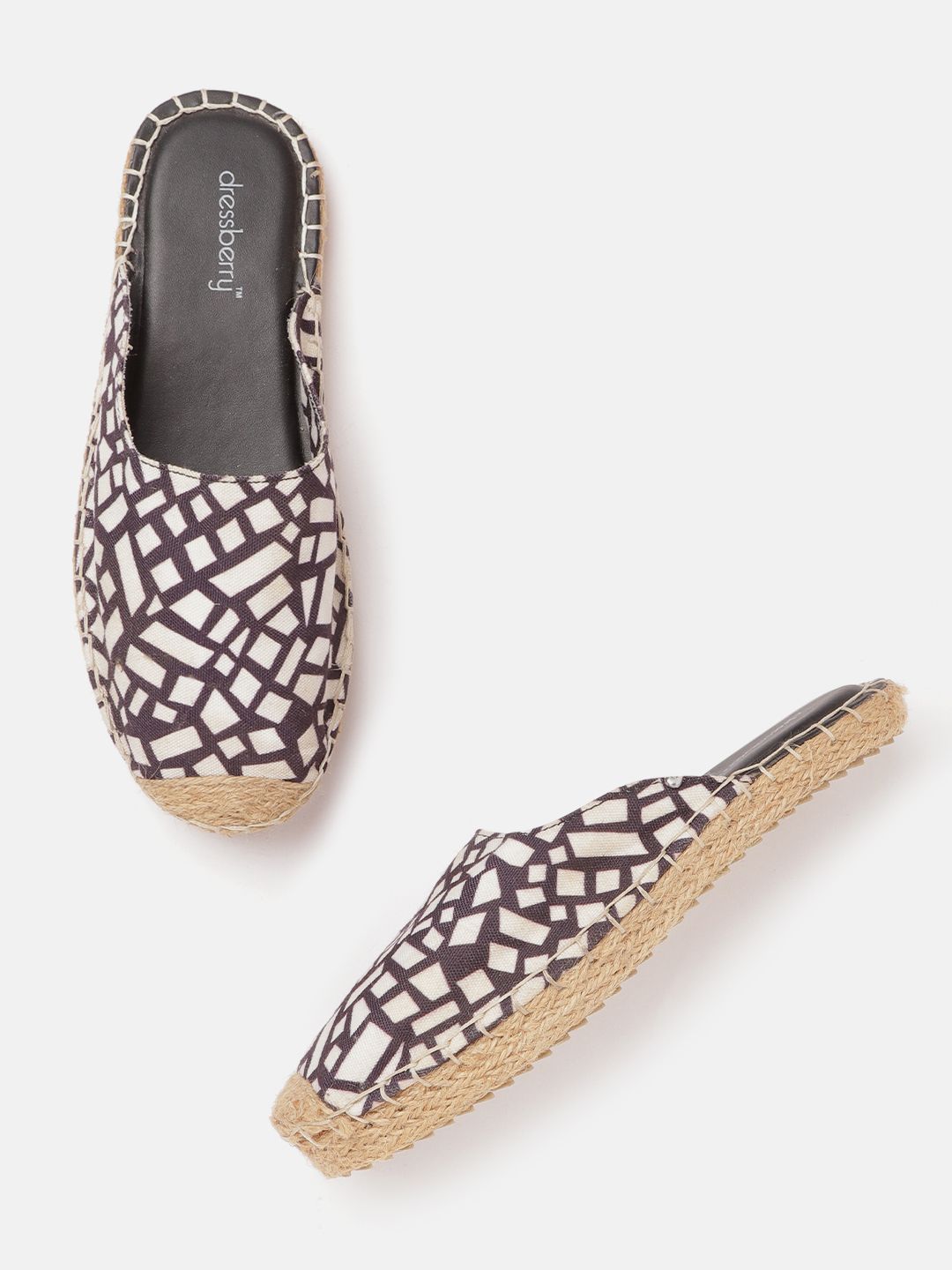 DressBerry Women Coffee Brown & White Printed Espadrille Mules Price in India