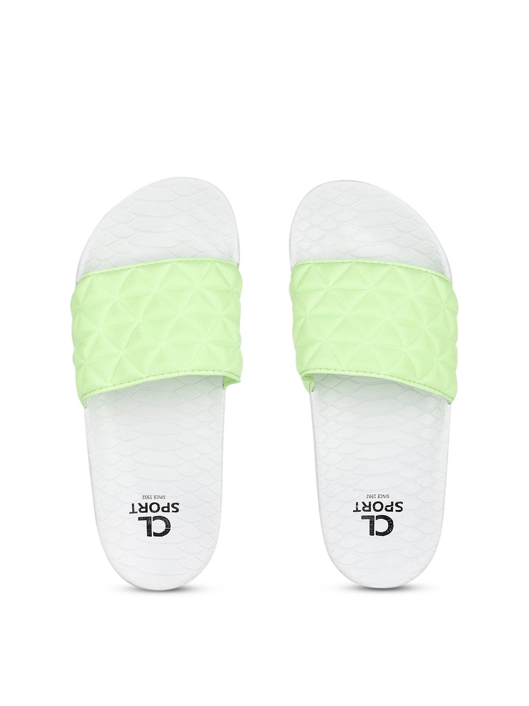 Carlton London sports Women Lime Green & Off-White Solid Sliders Price in India