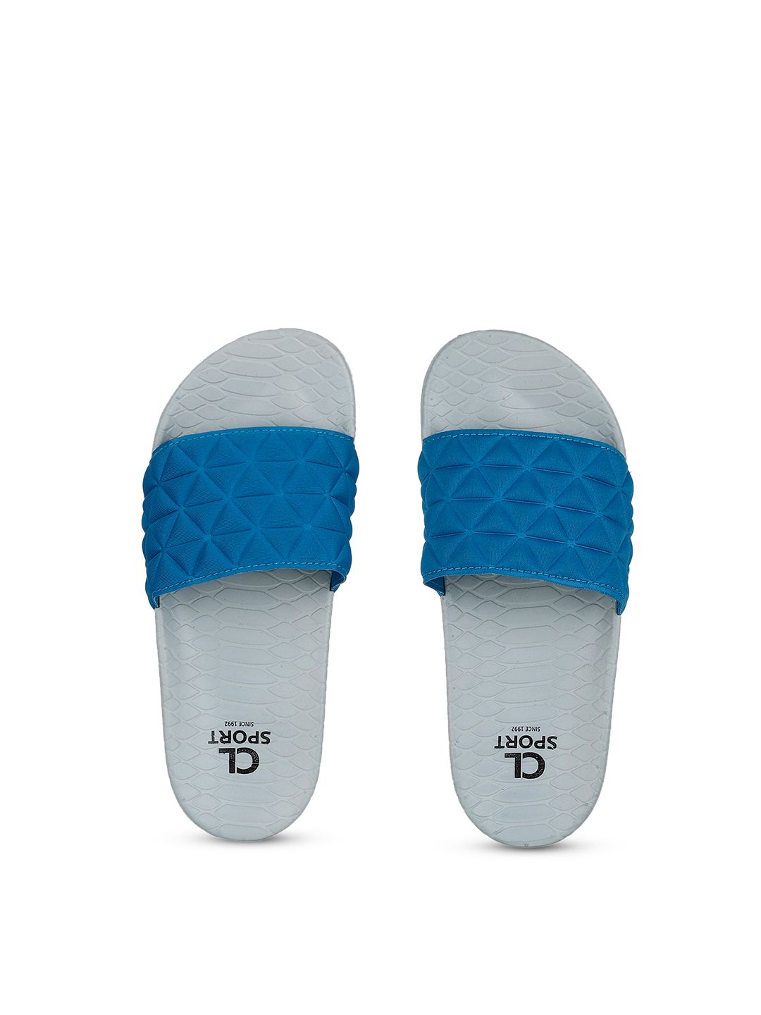 Carlton London sports Women Turquoise Blue & Grey Melange Colourblocked Sliders Price in India