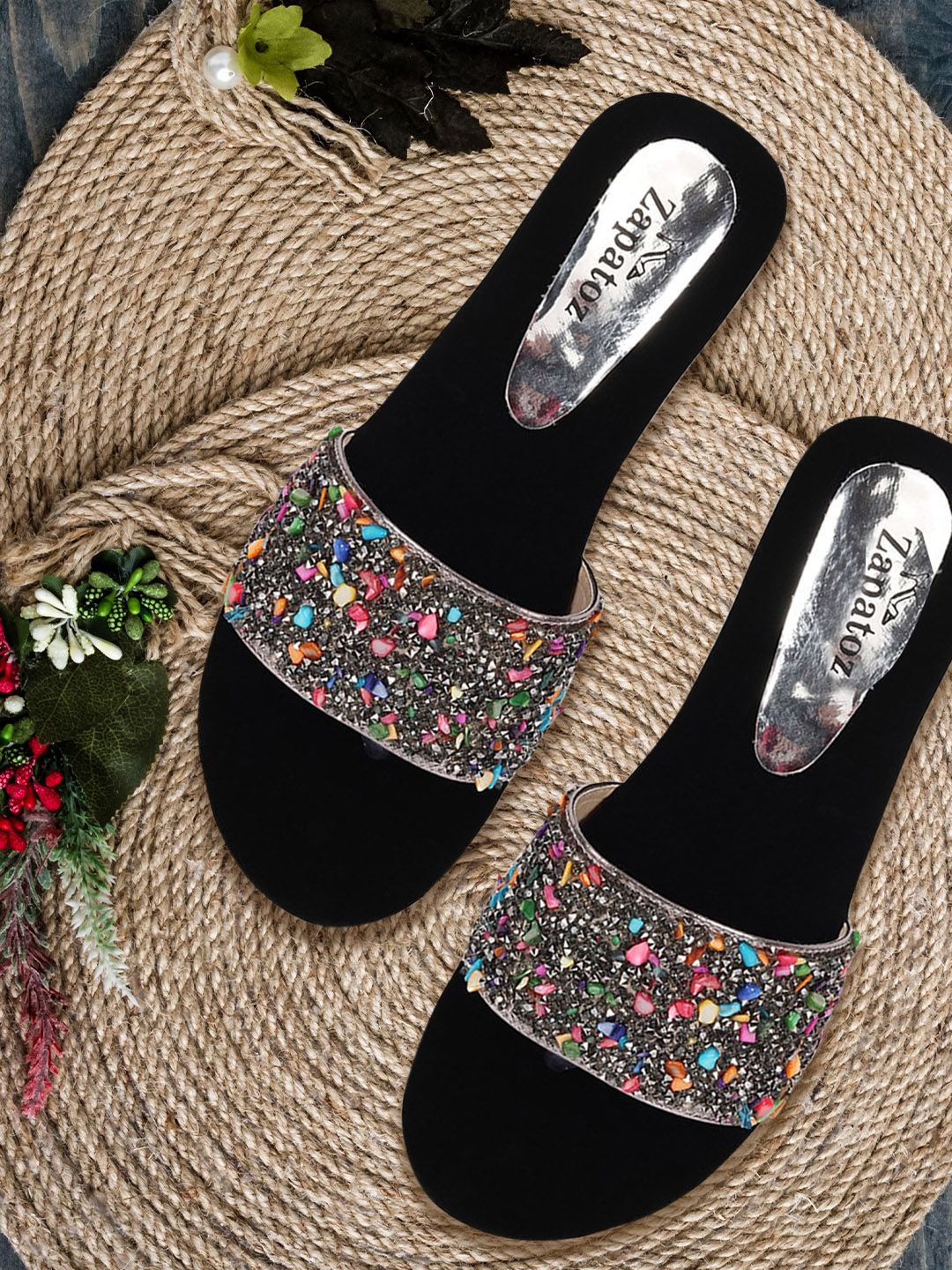 ZAPATOZ Women Multicoloured Embellished Flatform Heels Price in India