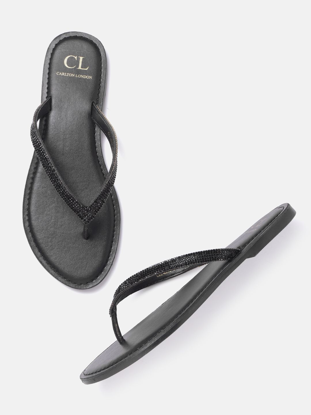 Carlton London Women Black Embellished Open Toe Flats Price in India