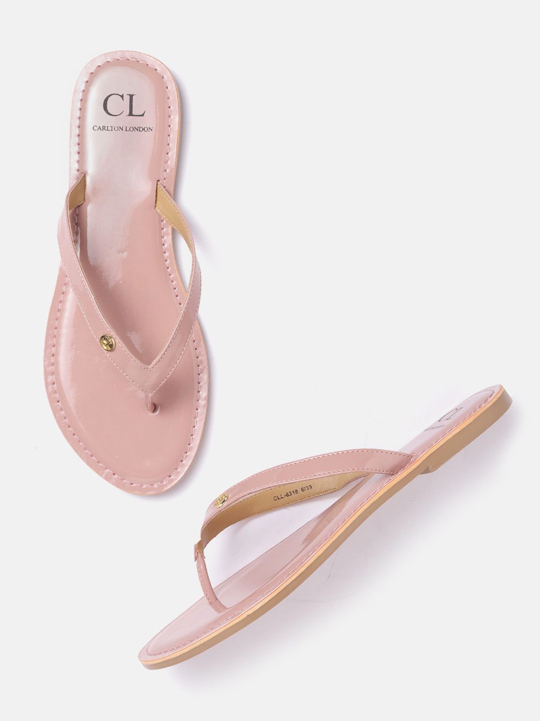Carlton London Women Pink Solid Patent Finish Open Toe Flats Price in India