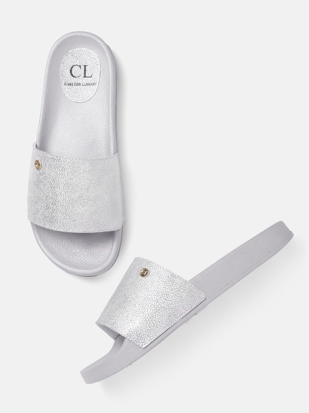 Carlton London Women Silver-Toned Textured Open Toe Flats Price in India