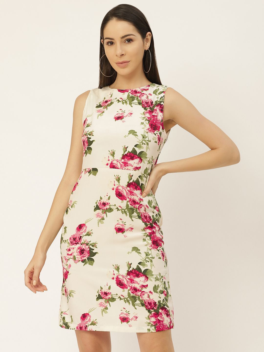 Belle Fille Women Off-White & Pink Floral Print Sheath Dress Price in India