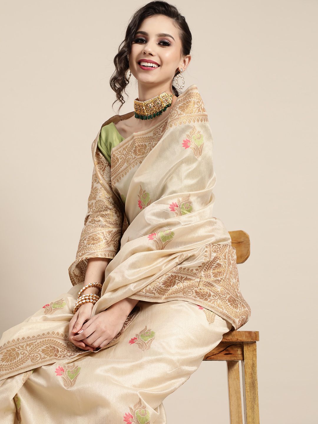 Saree mall Ethnic Motifs Silk Blend Saree with Woven Design border Price in India