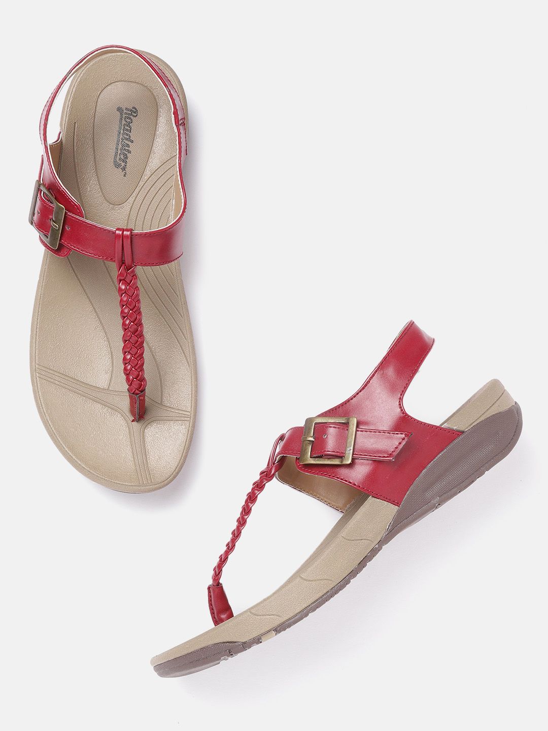 Roadster Women Maroon Braided T-Strap Flats Price in India