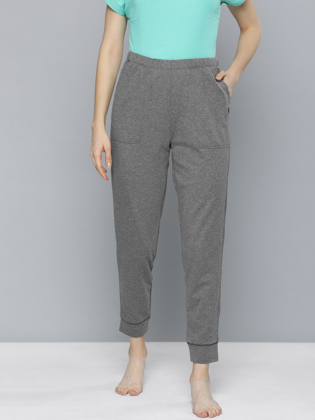 Chemistry Women Grey Melange Solid Cropped Lounge Pants Price in India