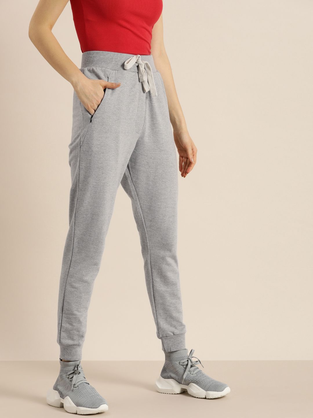 DILLINGER Women Grey Melange Solid Slim Fit Joggers Price in India