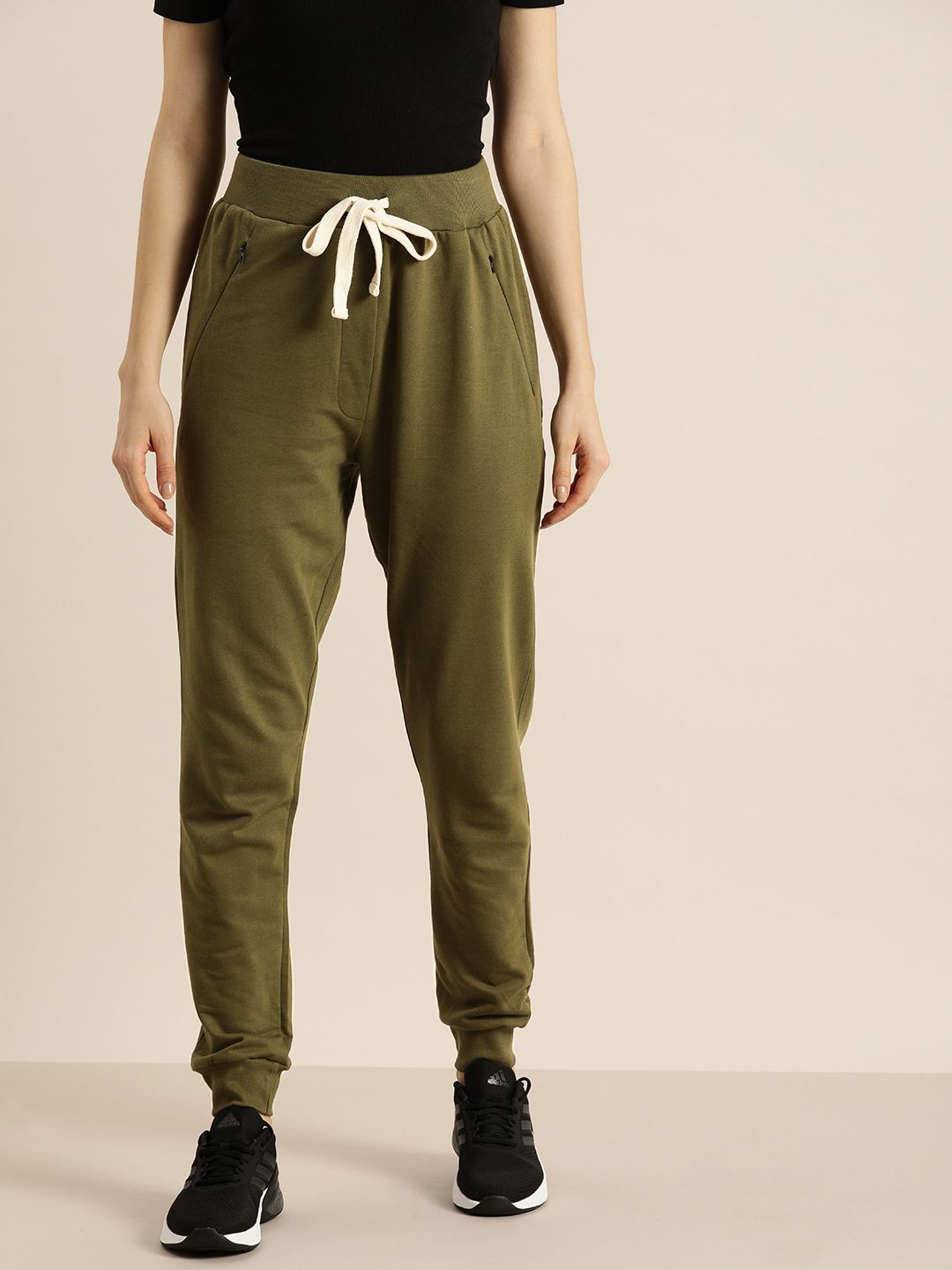 DILLINGER Women Olive Green Solid Slim Fit Joggers Price in India