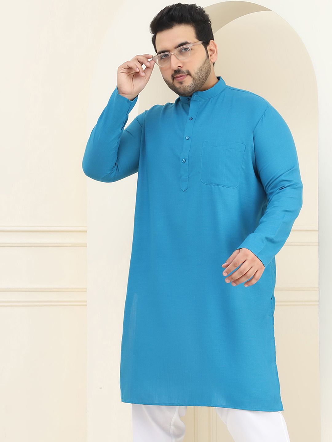 SOJANYA PLUS Men Blue Pure Cotton Kurta