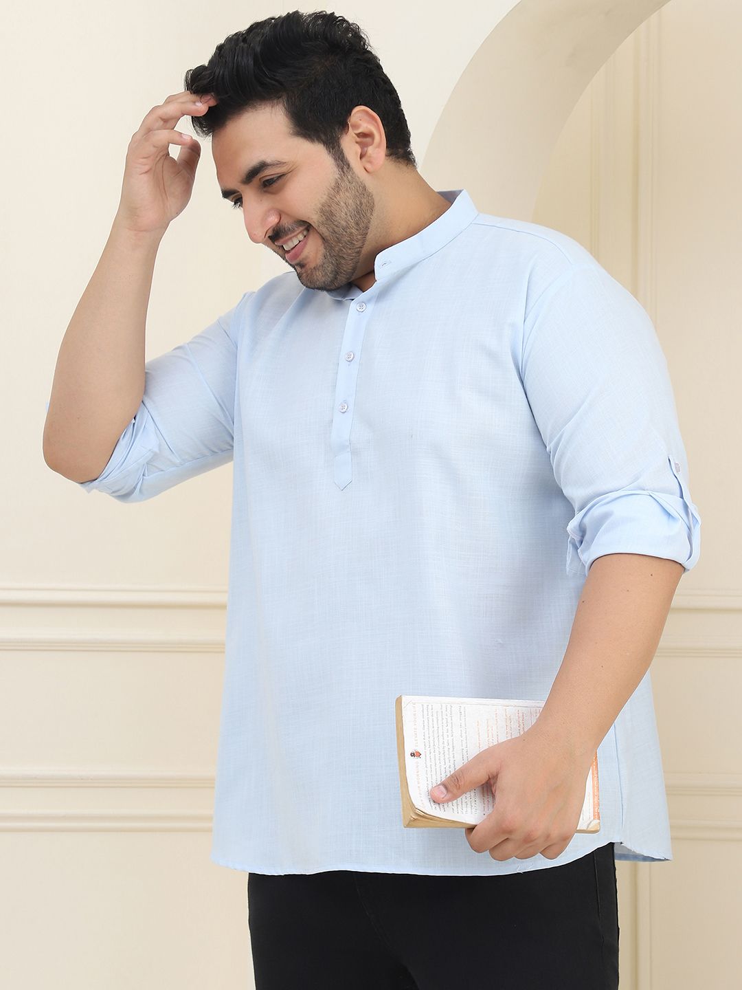 SOJANYA PLUS Men Plus Size Blue Solid Straight Kurta