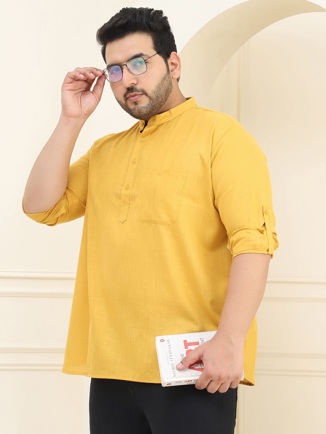 SOJANYA PLUS Men Pure Cotton Mustard Yellow Kurta