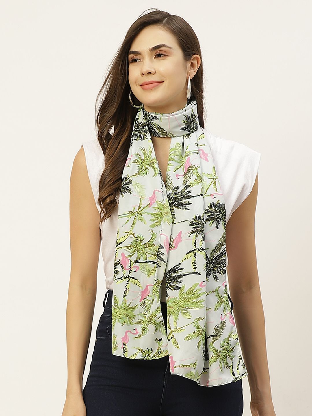 DressBerry Women White & Green Printed Scarf Price in India