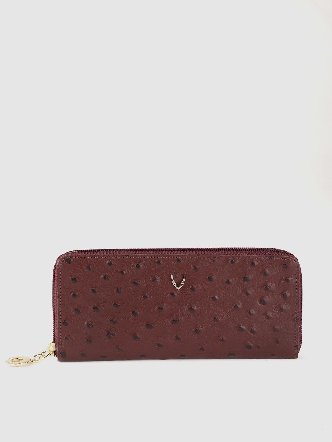 Hidesign Women Burgundy Ostrich Embossed Leather Zip Around Wallet with RFID Price in India