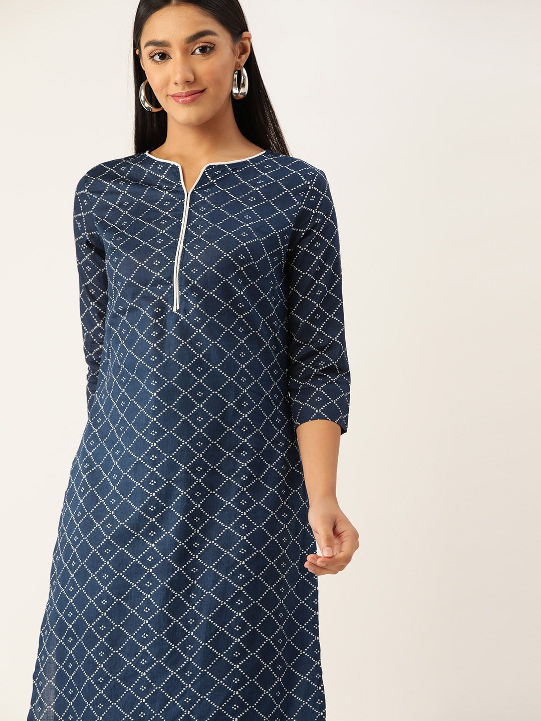 Anouk Women Teal Blue & Off White Printed Pure Cotton Kurta with Palazzos Price in India