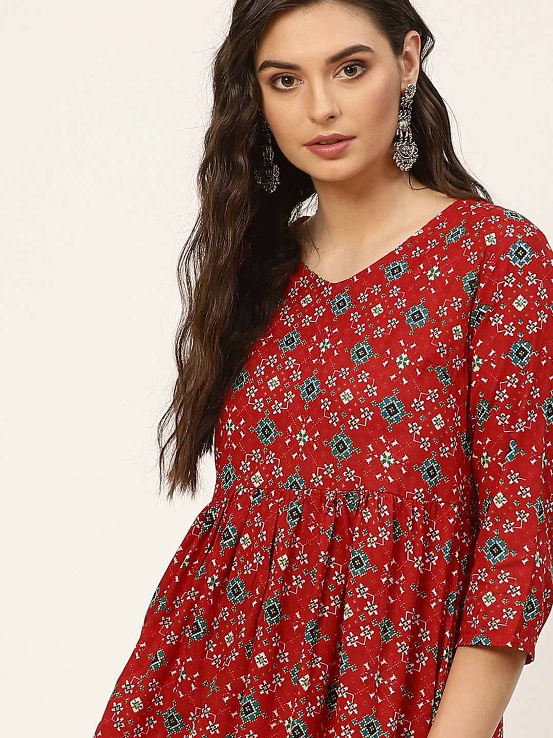 Anouk Red & Green A-Line Dress Price in India