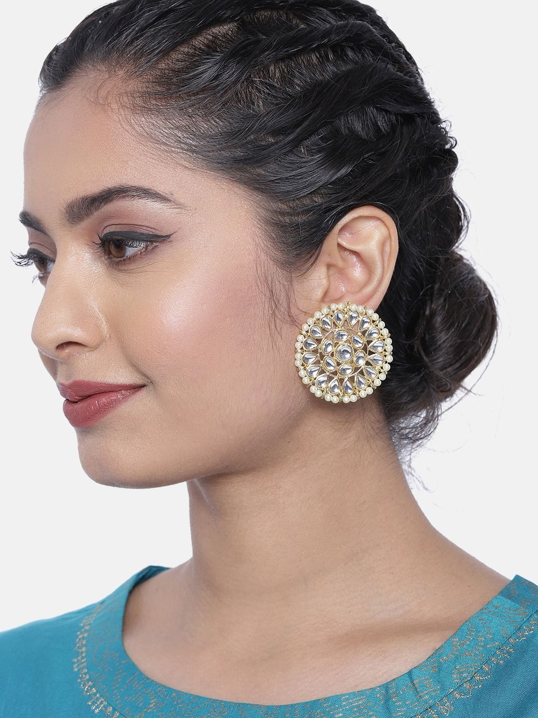 Zaveri Pearls Gold-Toned Kundan Studded Circular Studs Price in India