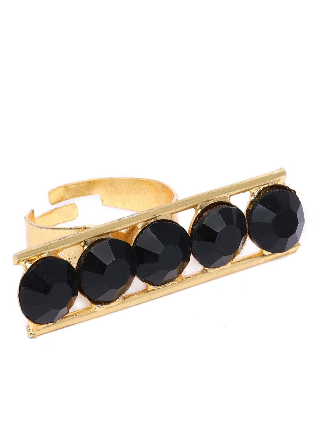 Zaveri Pearls Black Gold-Plated Studded Adjustable Finger Ring Price in India