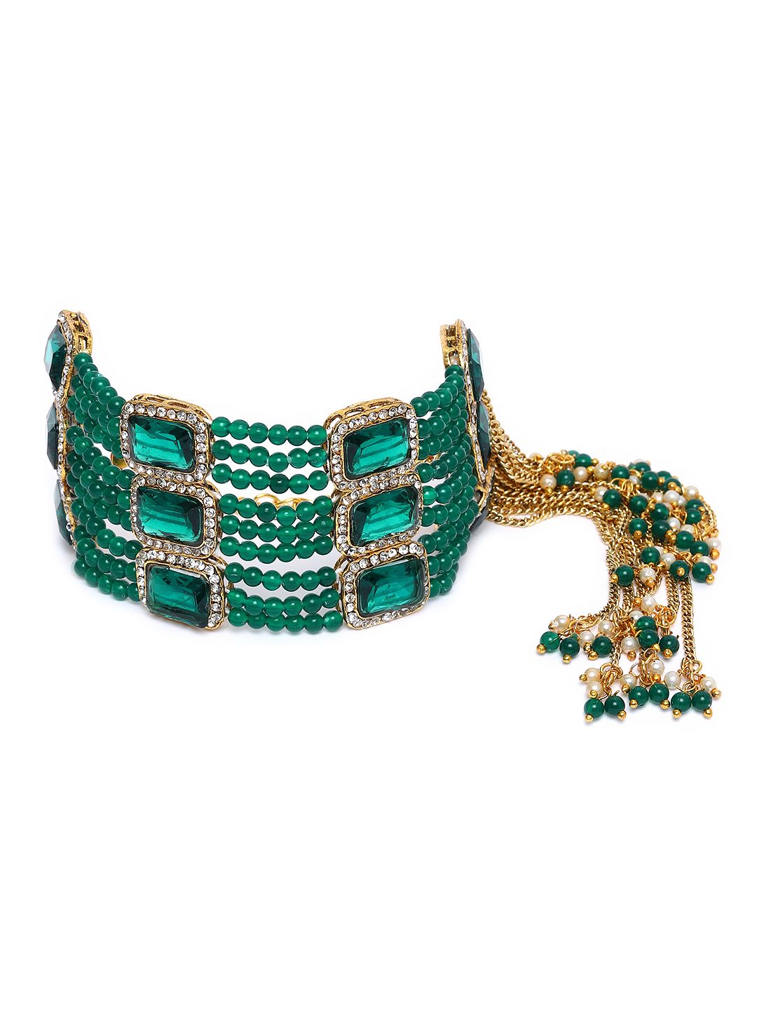 Zaveri Pearls Green & Gold-Plated Studded & Beaded Bracelet Price in India