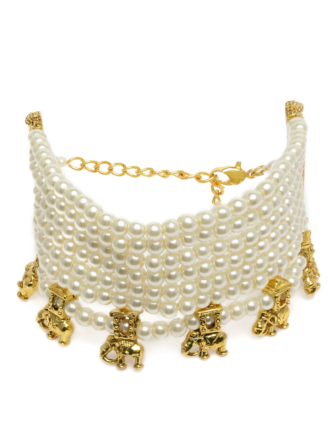 Zaveri Pearls Gold-Toned Elephants Multistrand Pearl Bracelet Price in India