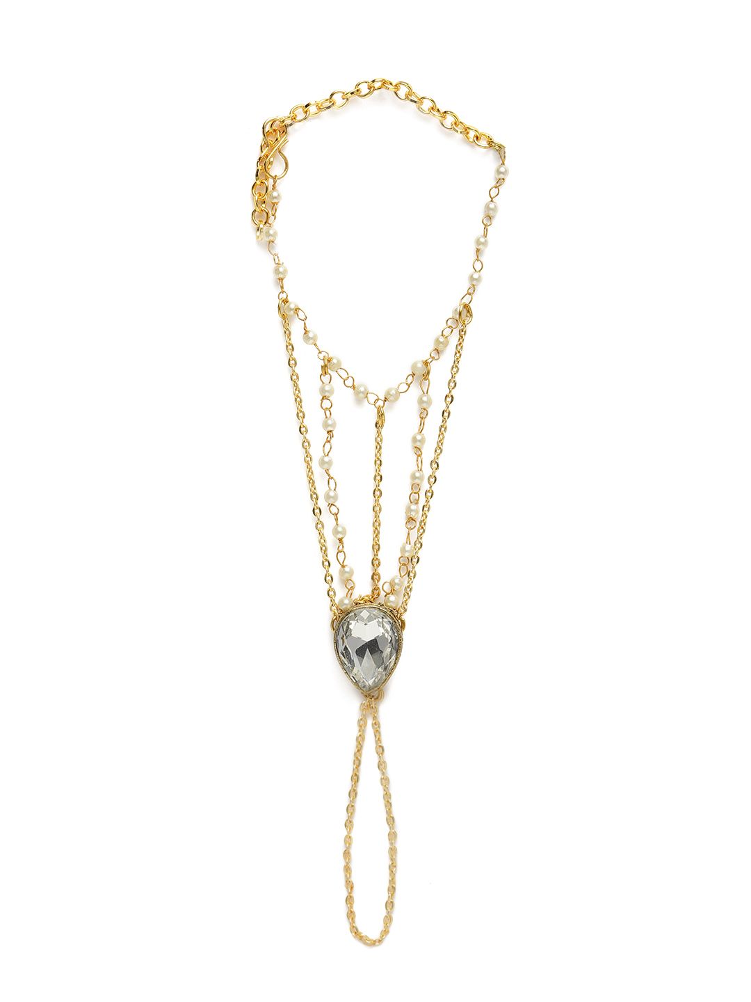 Zaveri Pearls Gold-Toned Multistrand Pearl Ring Bracelet Price in India