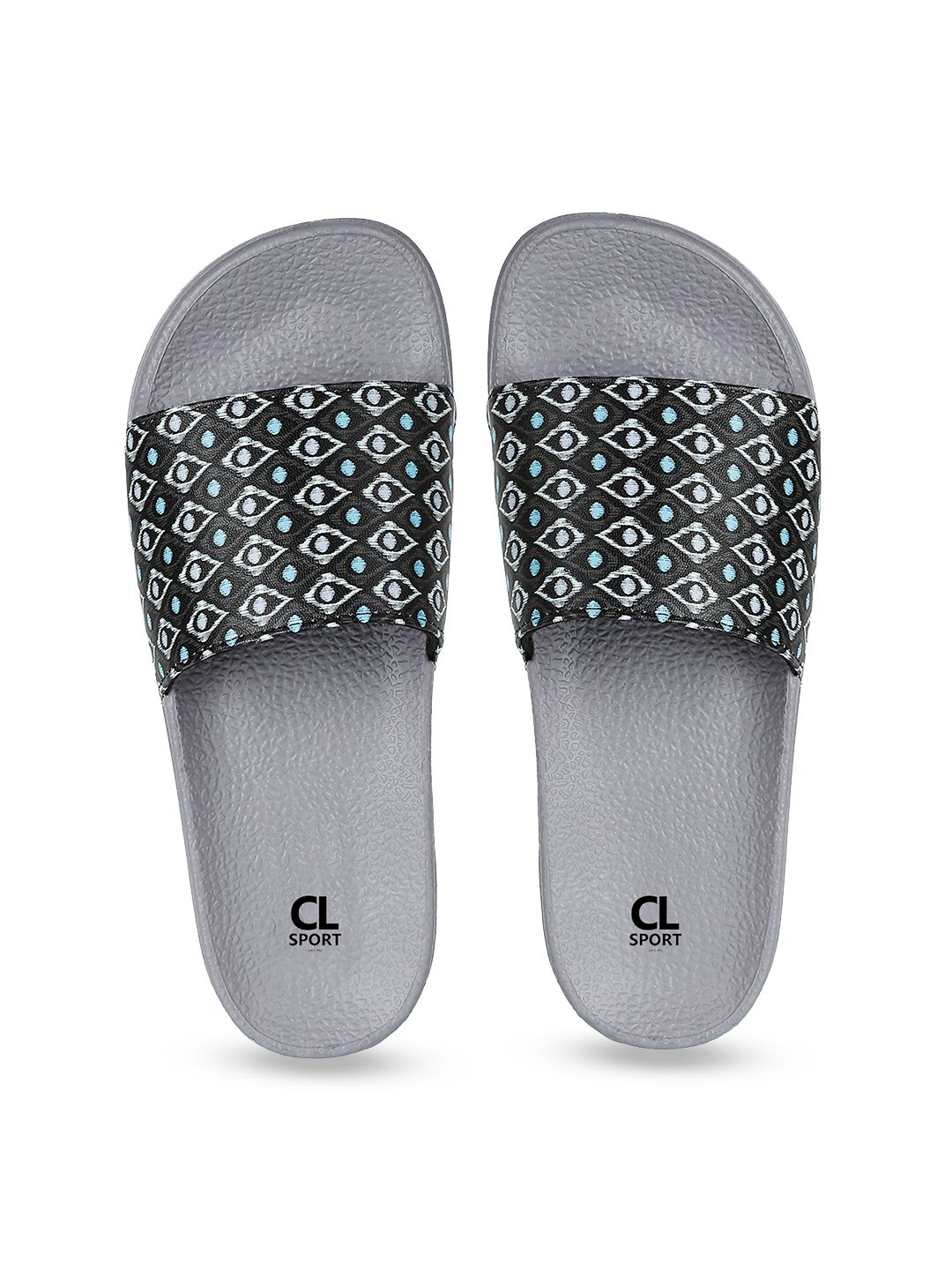 Carlton London sports Women Black & Turquoise Blue Printed Sliders Price in India