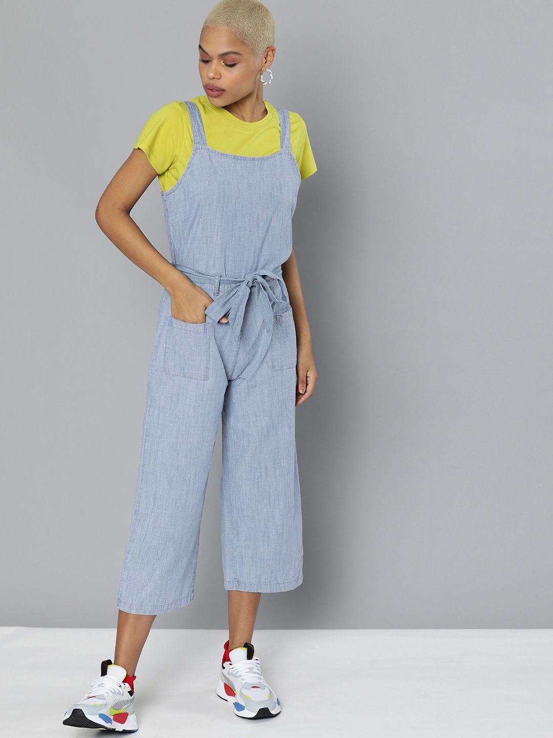 Kook N Keech Blue Basic Jumpsuit with Waist Tie-up Price in India