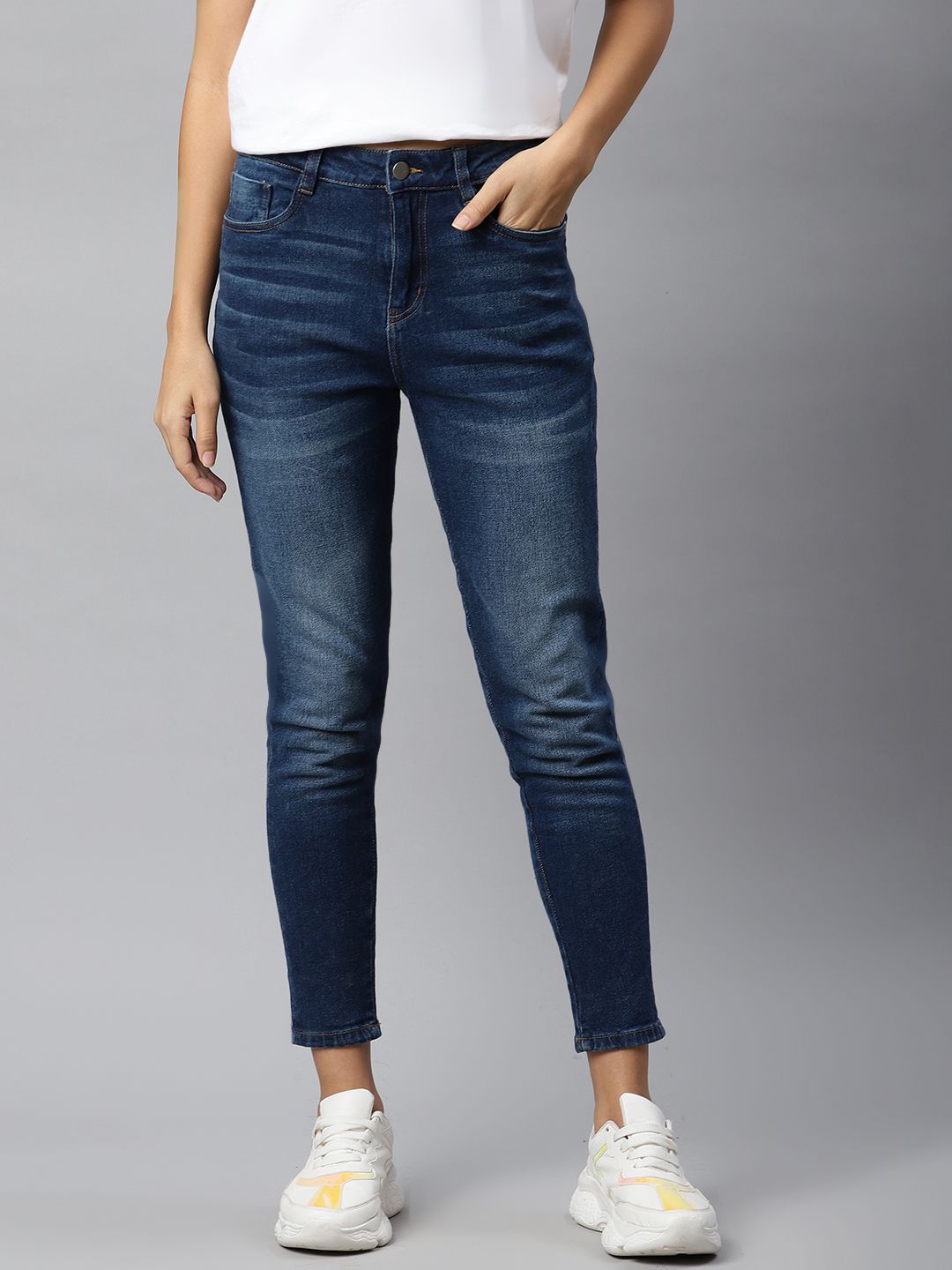 Mast & Harbour Women Navy Blue Skinny Fit Light Fade Stretchable Jeans Price in India