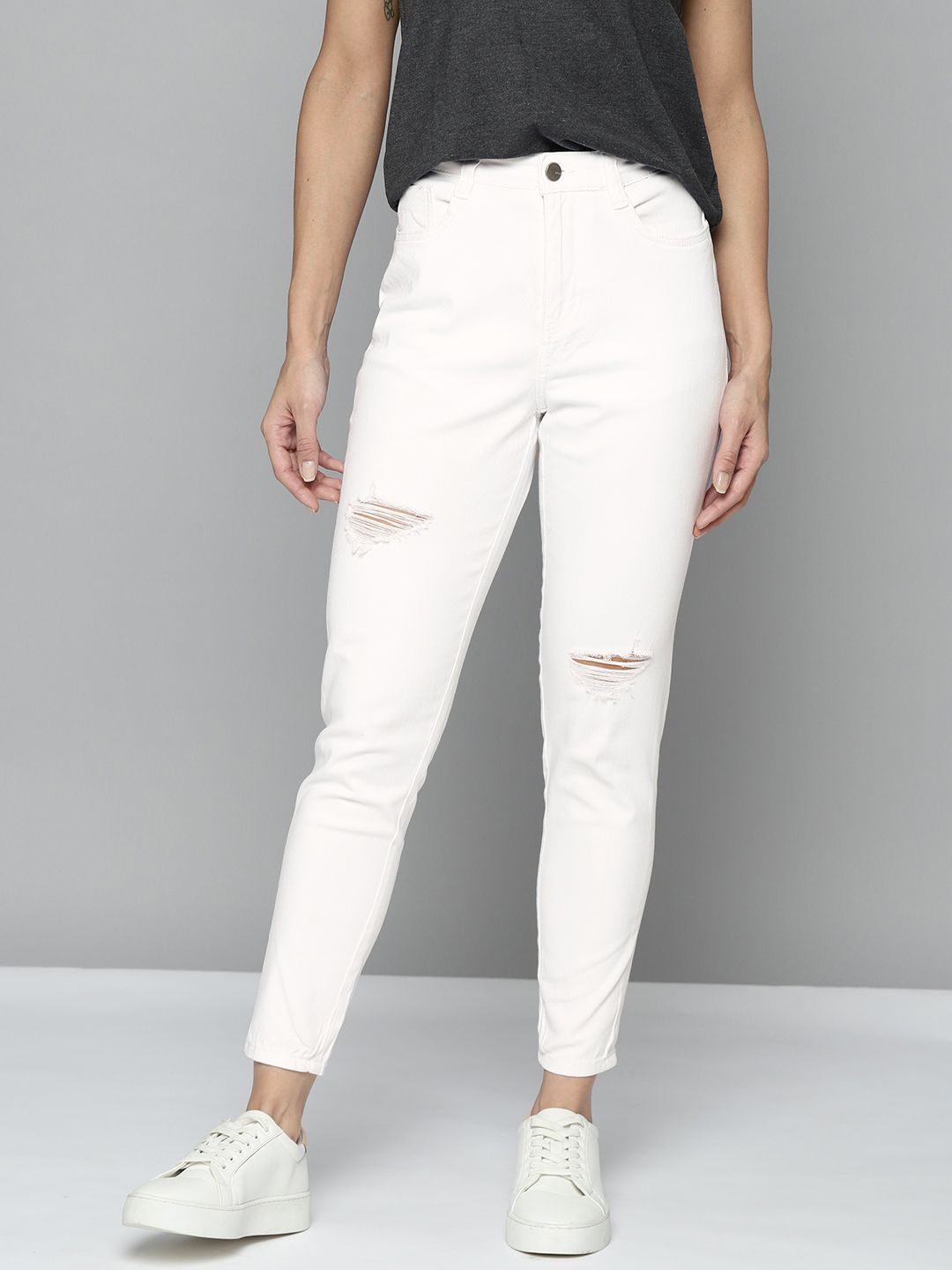 Mast & Harbour Women White Skinny Fit Mildly Distressed Stretchable Jeans Price in India