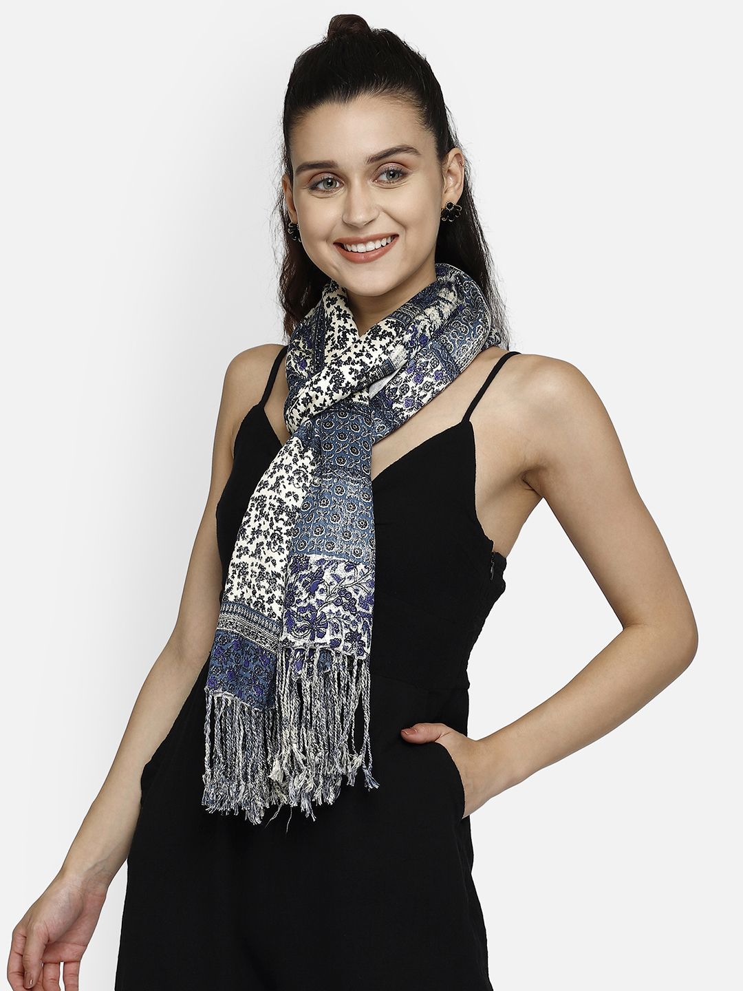 Aditi Wasan Women Off-White & Blue Printed Stole Price in India