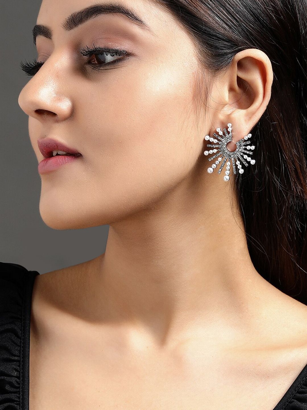 TOKYO TALKIES X rubans FASHION ACCESSORIES Silver-Plated Crescent Shaped Studs Price in India