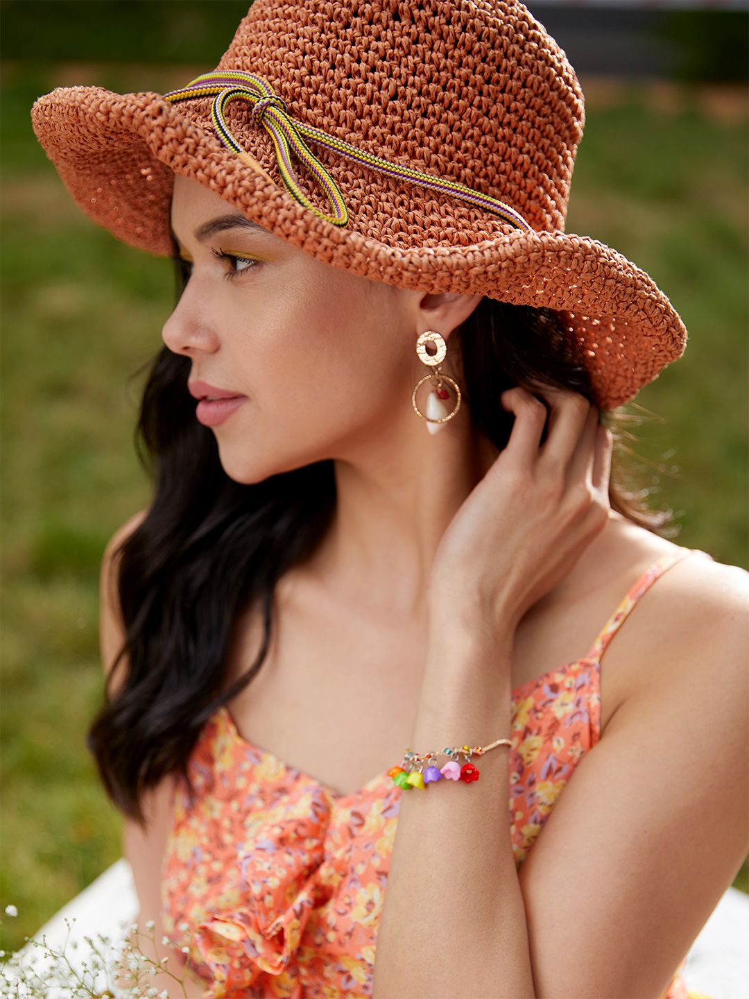MANGO Women Brown Crochet Design Handmade Sustainable Sun Hat Price in India