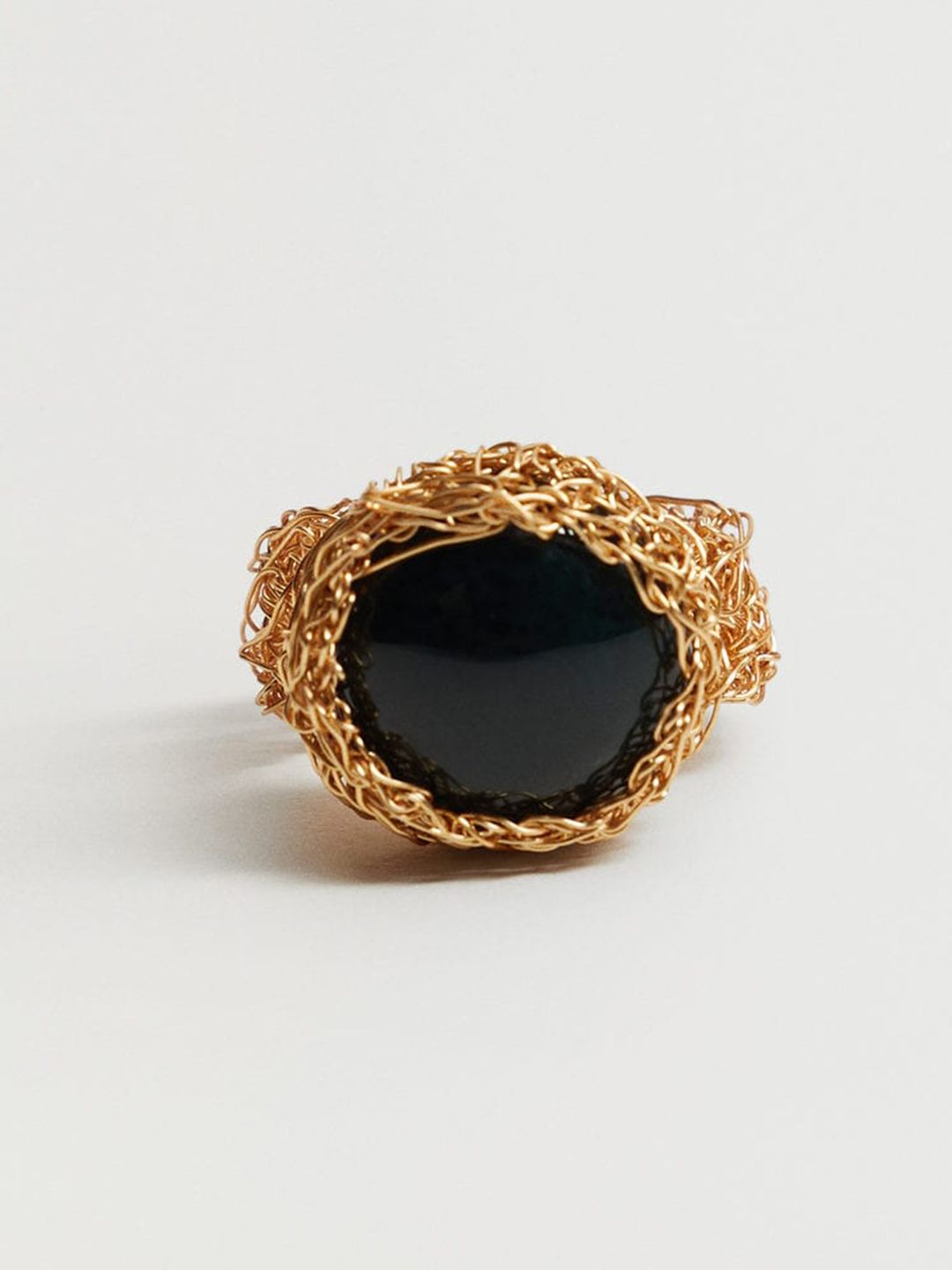 MANGO Women Gold-Toned & Black Semiprecious Stone Finger Ring Price in India