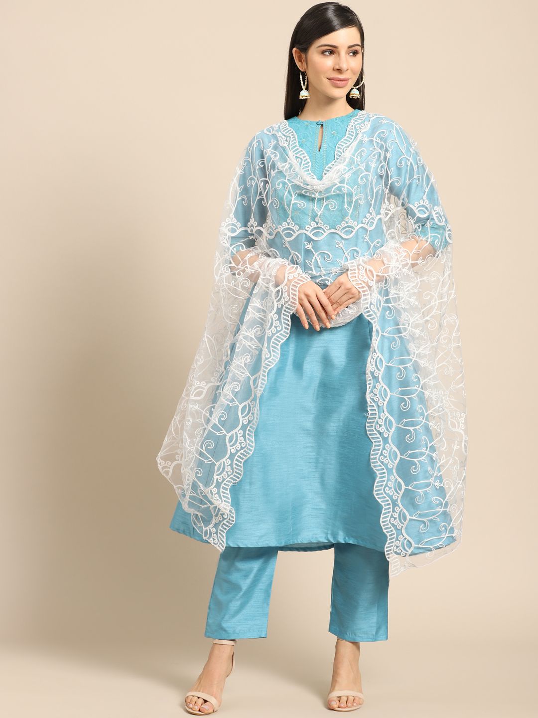 Saadgi Grey & Off-White Aari Embroidered Dupatta Price in India