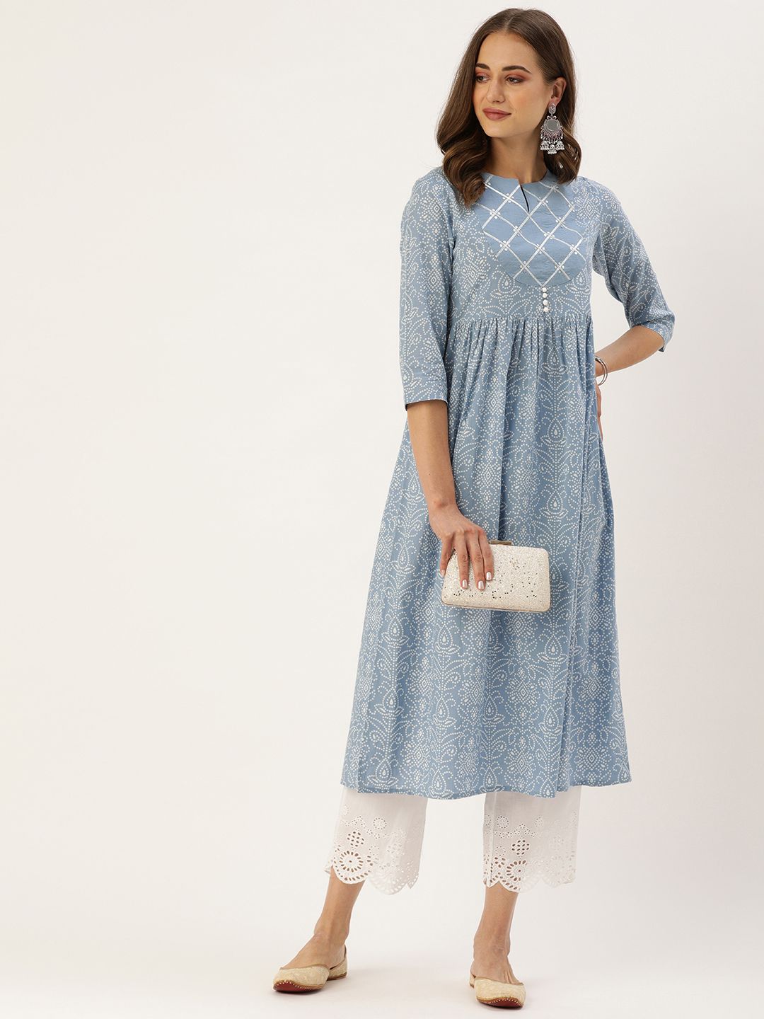 Varanga Women Blue & White Printed A-line Kurta Price in India