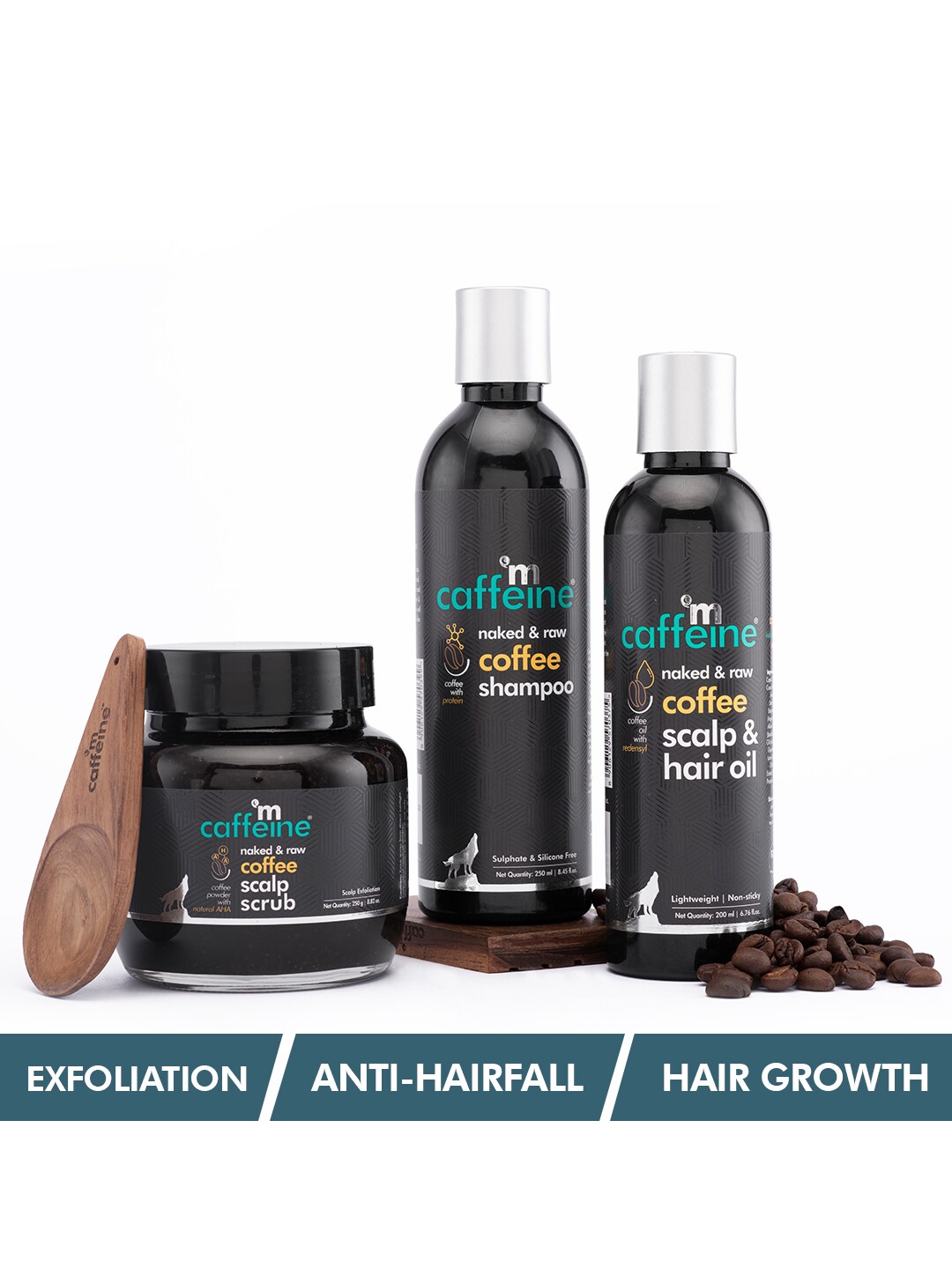 MCaffeine Sustainable Coffee Hair Fall Control Kit- Set of Shampoo Hair Oil & Scalp Scrub Price in India