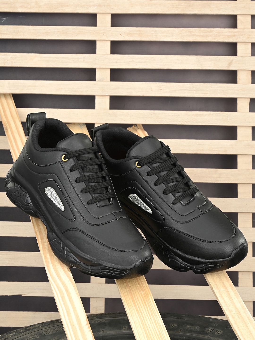 AfroJack Women Black Synthetic Leather Sneakers Price in India