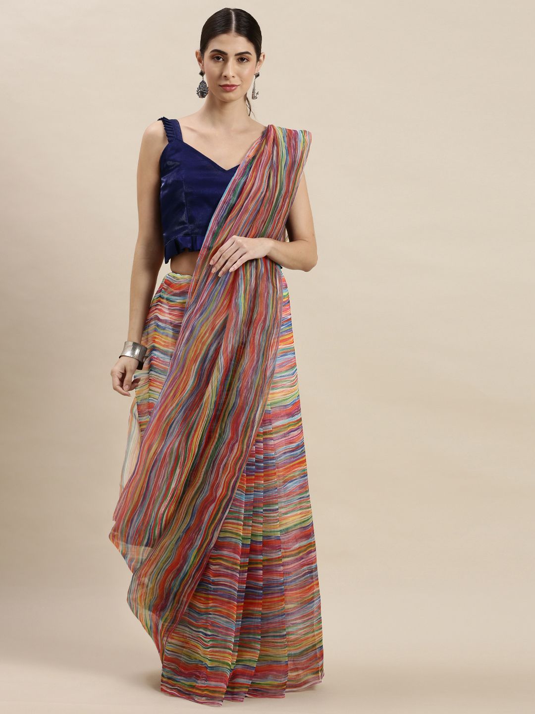 Mitera Multicoloured Leheriya Organza Saree Price in India