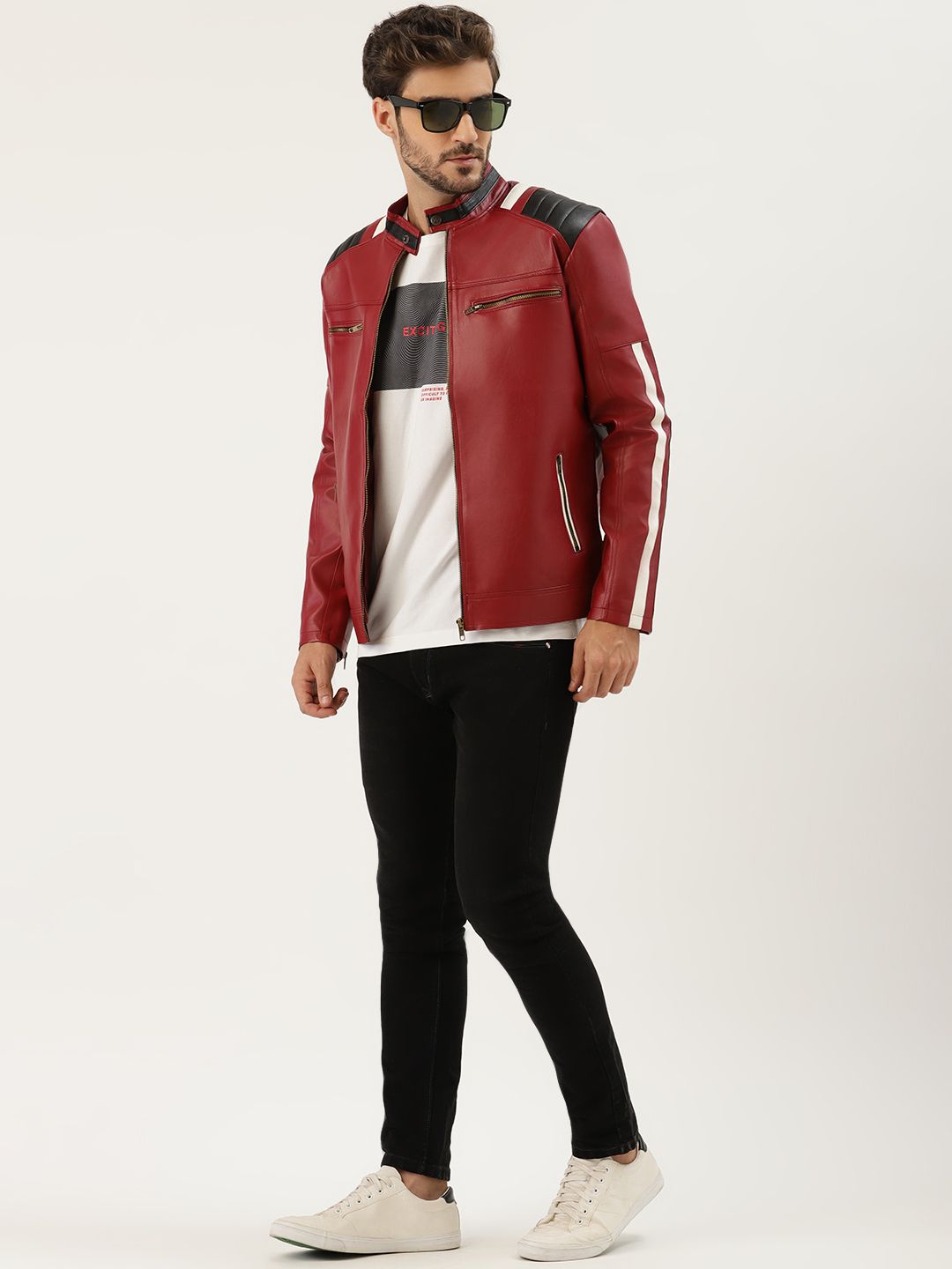 Buy Leather Retail Men Red Solid Leather Jacket - Jackets for Men