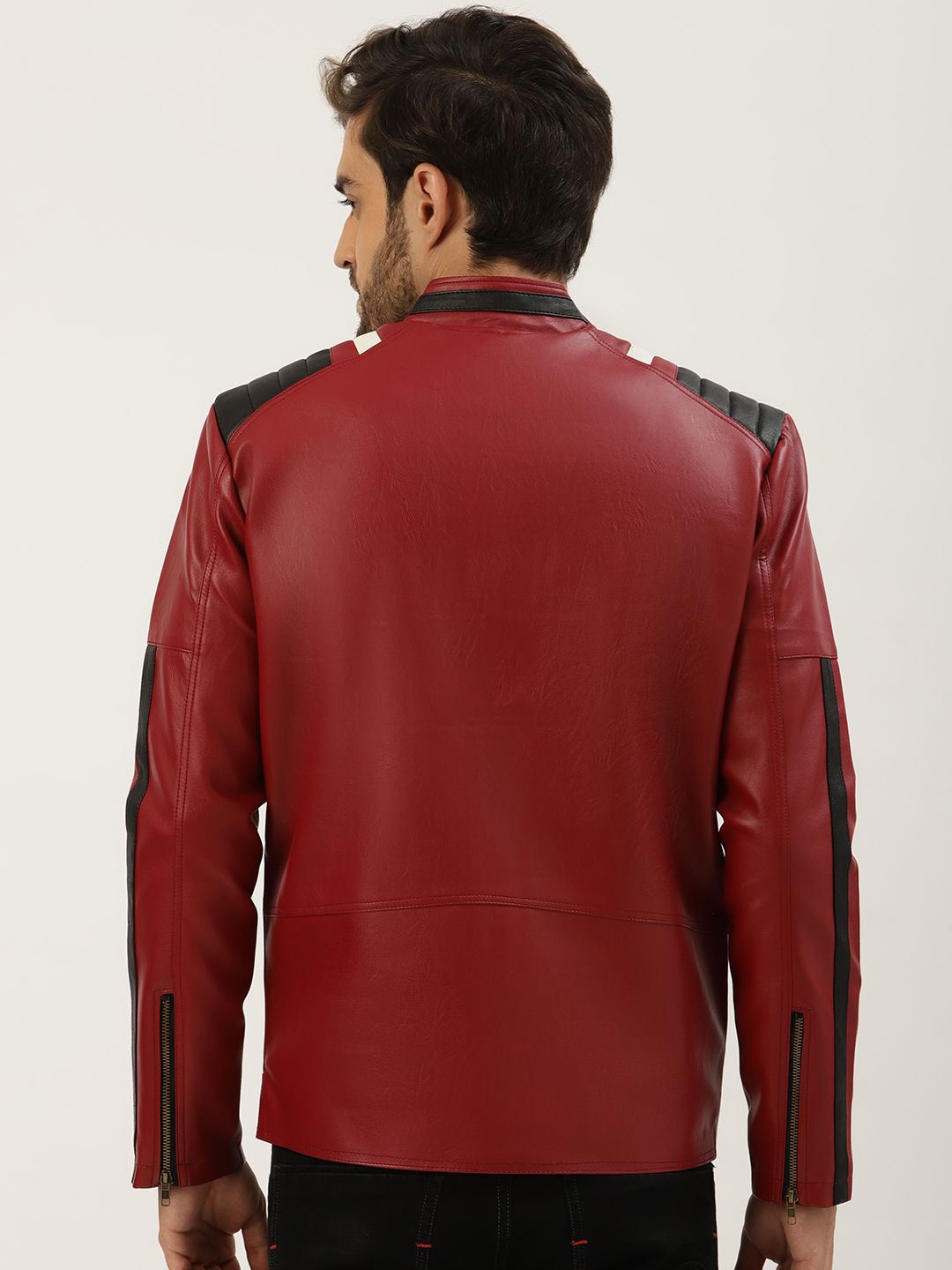 Buy Leather Retail Men Red Solid Leather Jacket - Jackets for Men