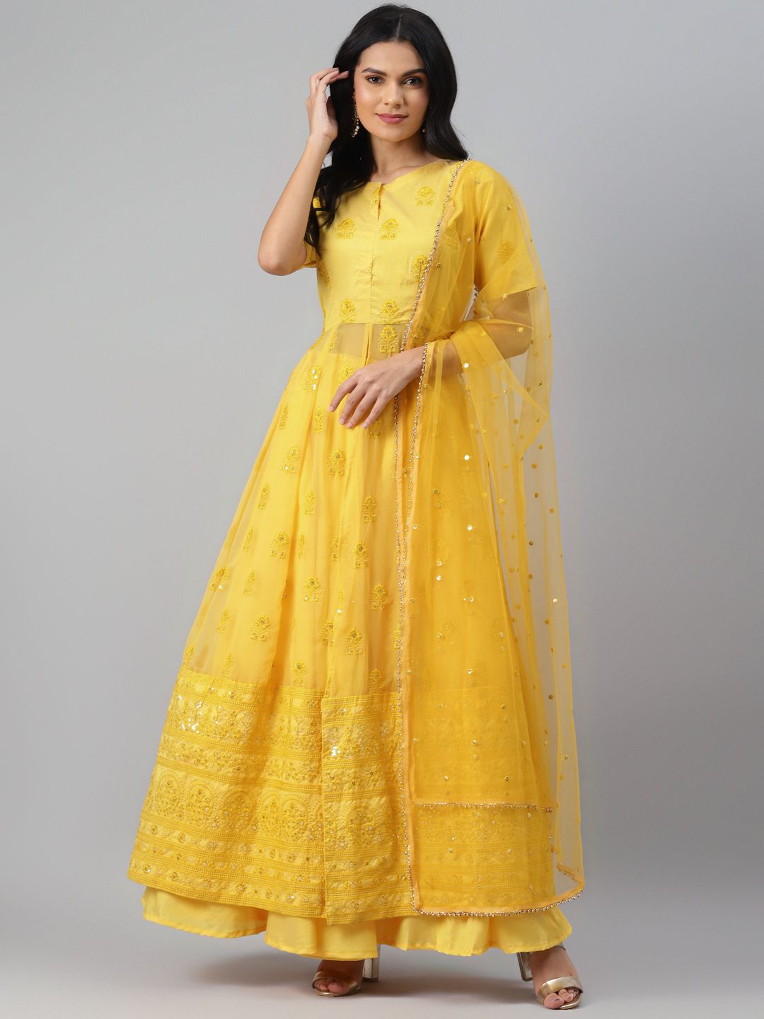 Readiprint Fashions Yellow Semi-Stitched Lehenga & Blouse with Dupatta