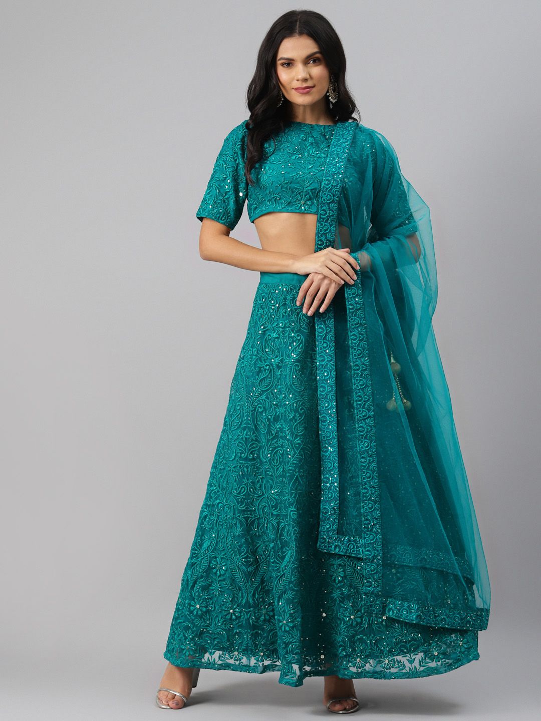 Readiprint Fashions Teal Blue Semi-Stitched Lehenga & Blouse with Dupatta Price in India