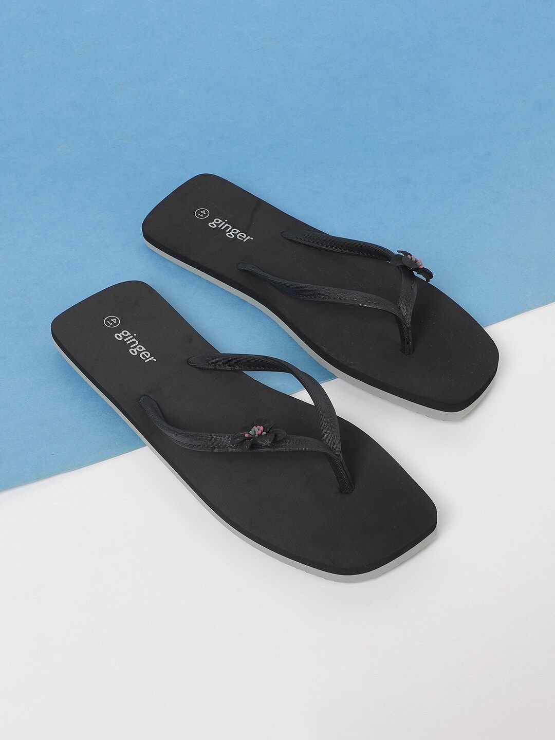 Ginger by Lifestyle Women Black Solid Thong Flip-Flops Price in India