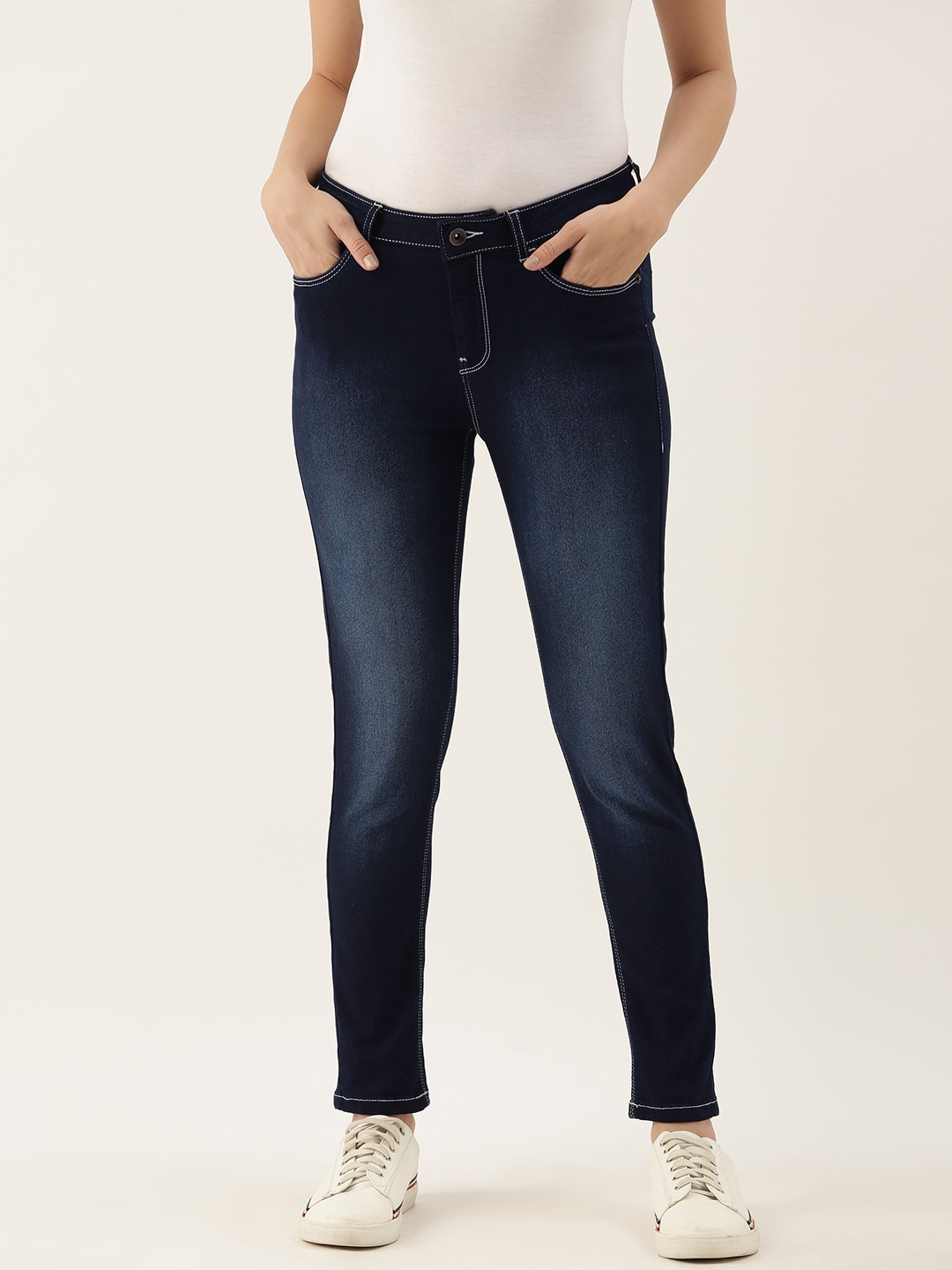 Flying Machine Women Blue Skinny Fit Mid-Rise Clean Look Stretchable Jeans Price in India