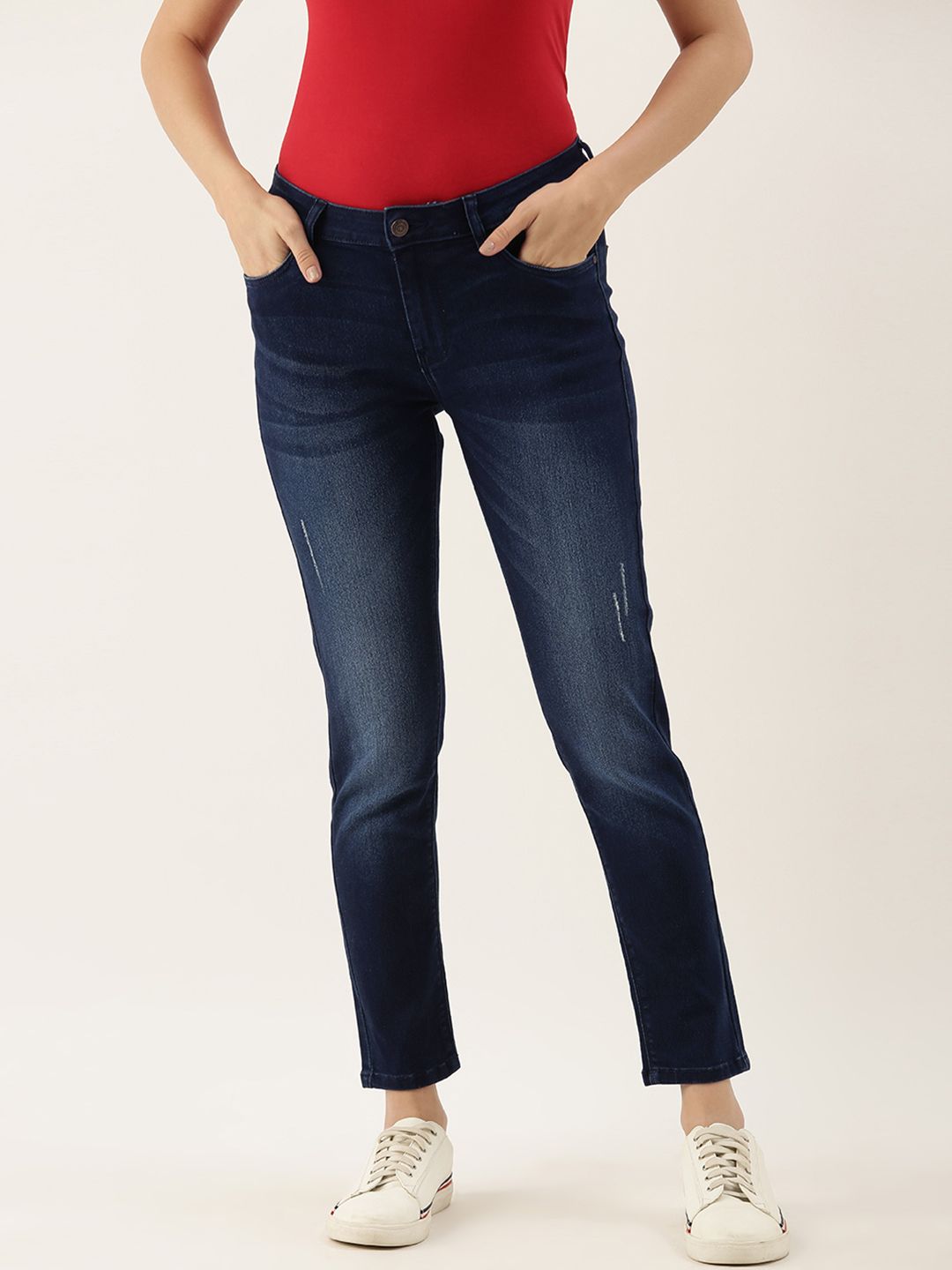 Flying Machine Women Blue Skinny Fit Mid-Rise Low Distress Stretchable Jeans Price in India