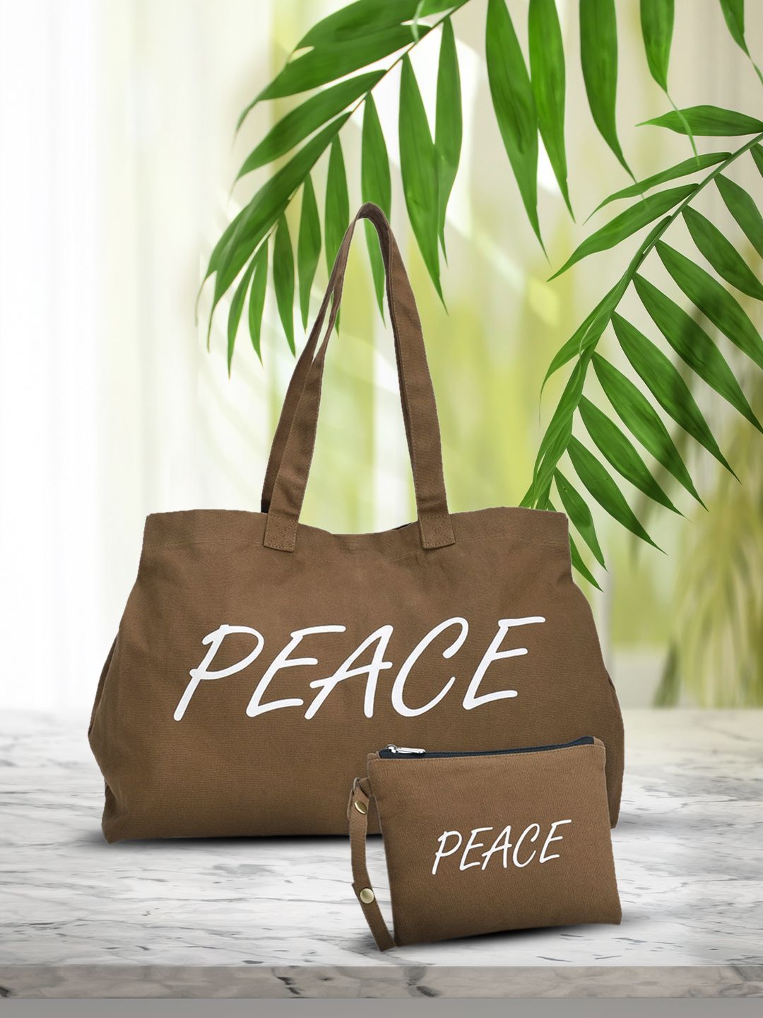 The House of Tara Khaki Printed Tote Bag and Detachable Pouch Price in India