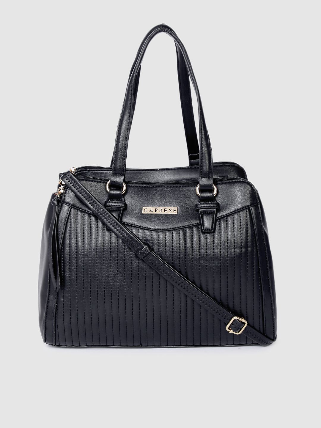 Caprese Black Self Striped Shoulder Bag Price in India